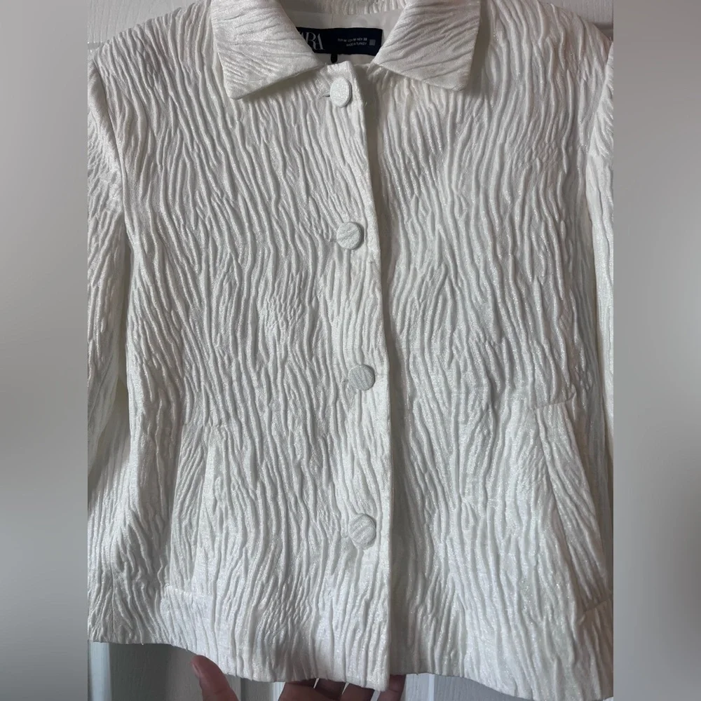 Zara White Textured Women's Blazer - Picture 5 of 12